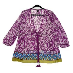 Nicole by Nicole Miller Women’s Sheer Printed Swim Coverup Top Size Large